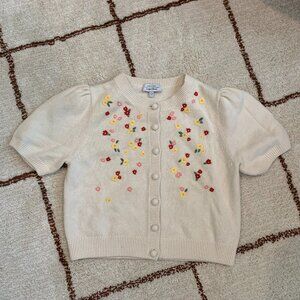 & Other Stories Wool Cotton Floral Embroidered Short Sleeve Knit Cardigan - sz M